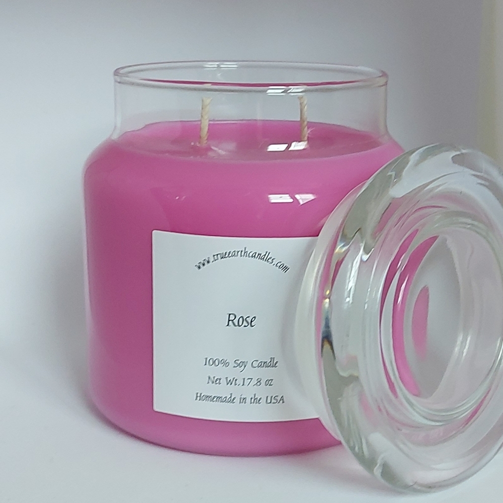 pink rose scented candle hand poured